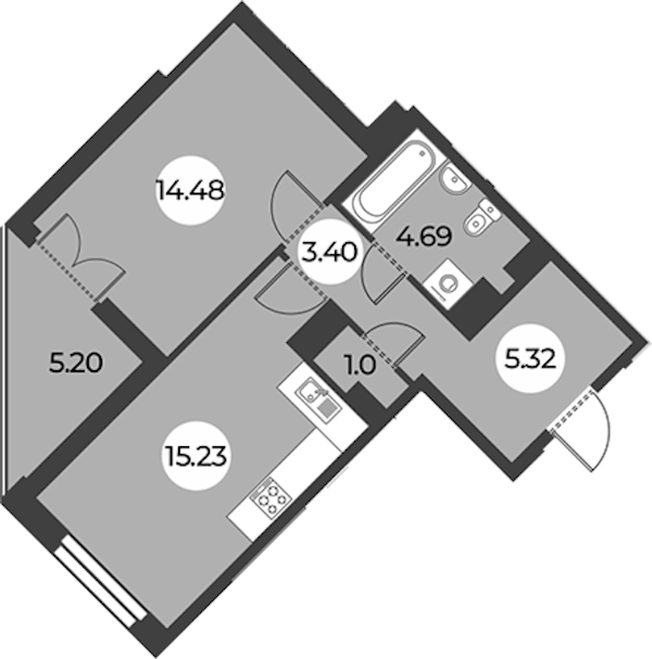 1-комнатная квартира 46.72 м², 9/24 эт., ЖК «Огни Залива»